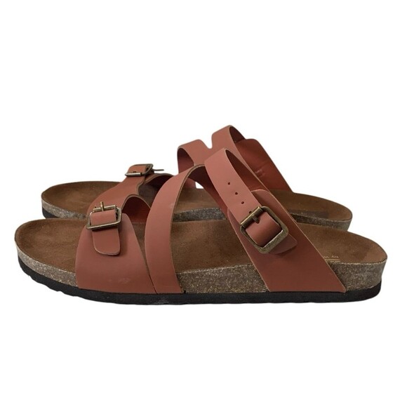 Cliffs by White Mountain Womens Size 10M Brown Faux Leather Sandals Cork Footbed - Picture 2 of 7